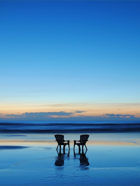 Das Beach Chairs For Couple At Sunset Wallpaper 480x640