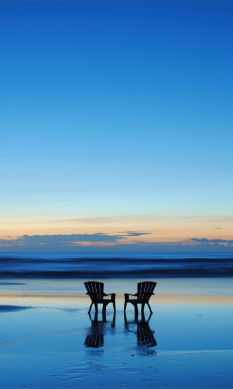 Das Beach Chairs For Couple At Sunset Wallpaper 480x800