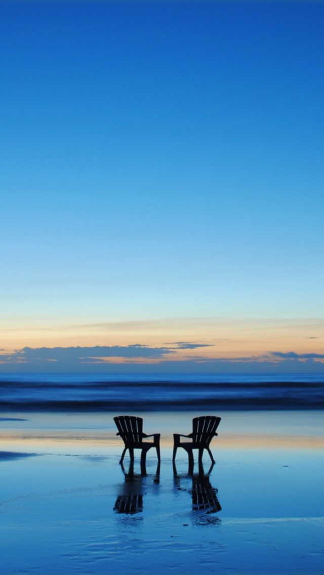 Beach Chairs For Couple At Sunset wallpaper 640x1136