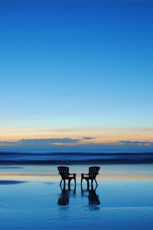 Sfondi Beach Chairs For Couple At Sunset 640x960