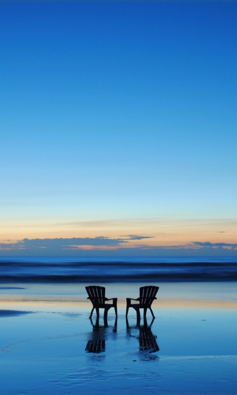 Обои Beach Chairs For Couple At Sunset 768x1280
