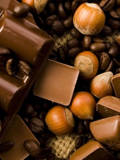 Chocolate, Nuts And Coffee wallpaper 240x320