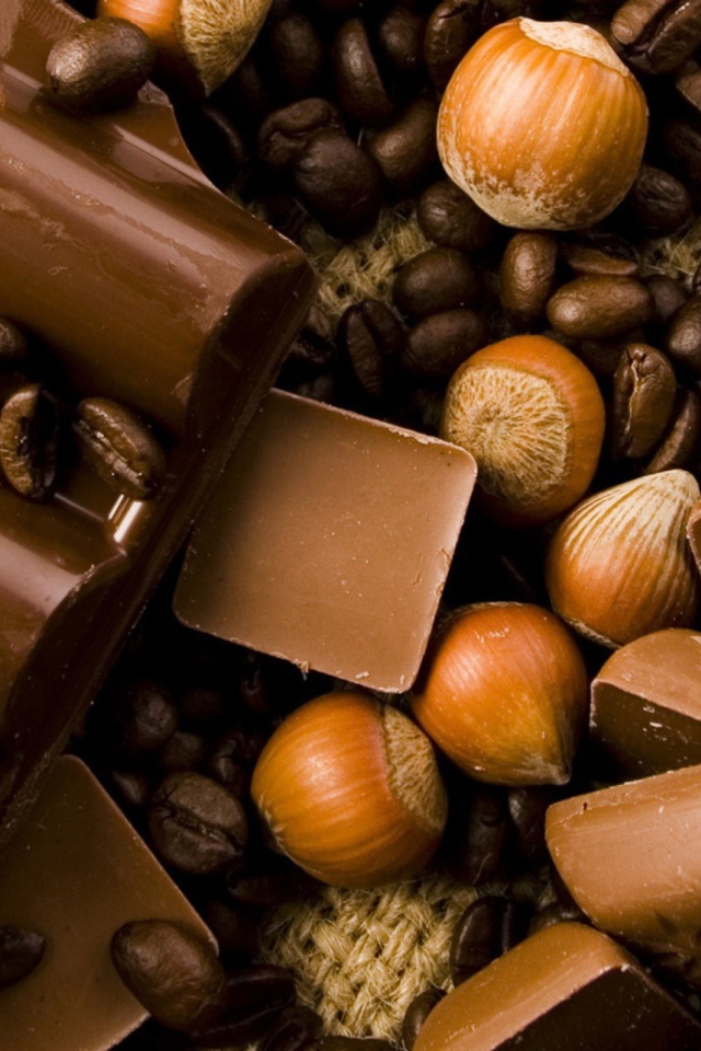 Das Chocolate, Nuts And Coffee Wallpaper 640x960