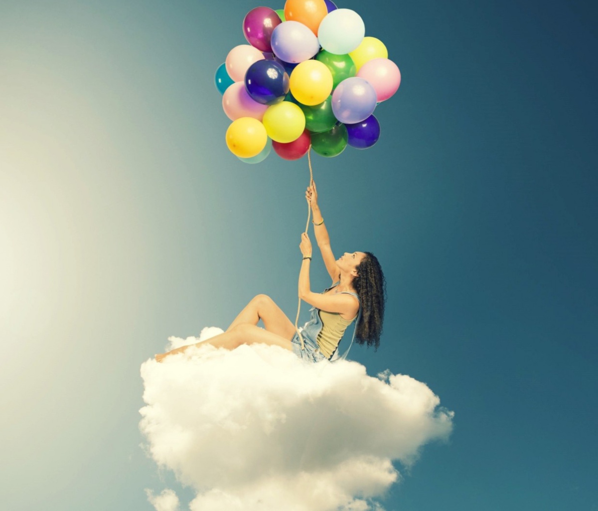 Das Flyin High On Cloud With Balloons Wallpaper 1200x1024