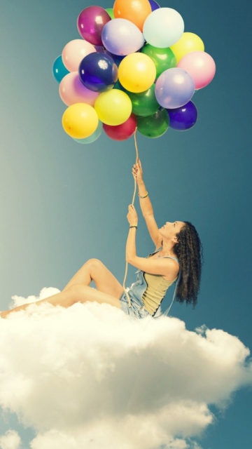 Das Flyin High On Cloud With Balloons Wallpaper 360x640