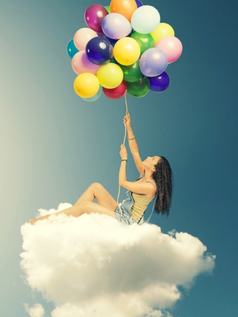 Flyin High On Cloud With Balloons wallpaper 480x640