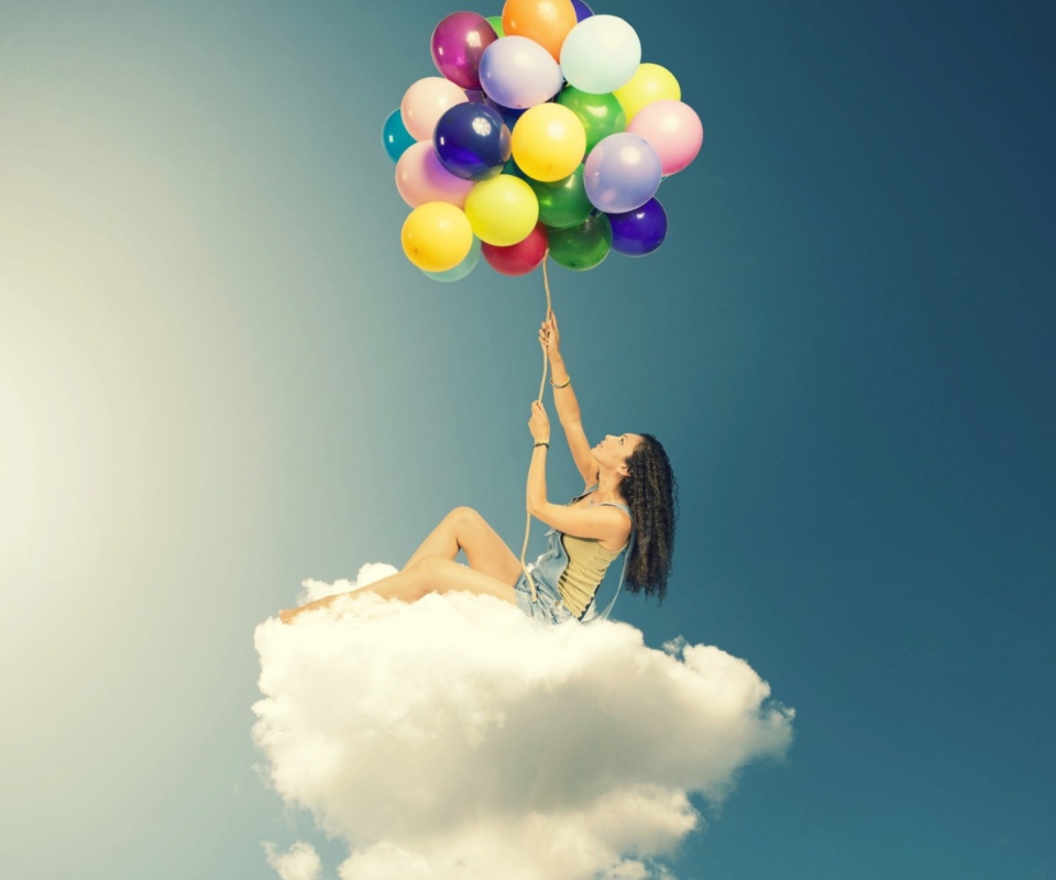 Flyin High On Cloud With Balloons wallpaper 960x800