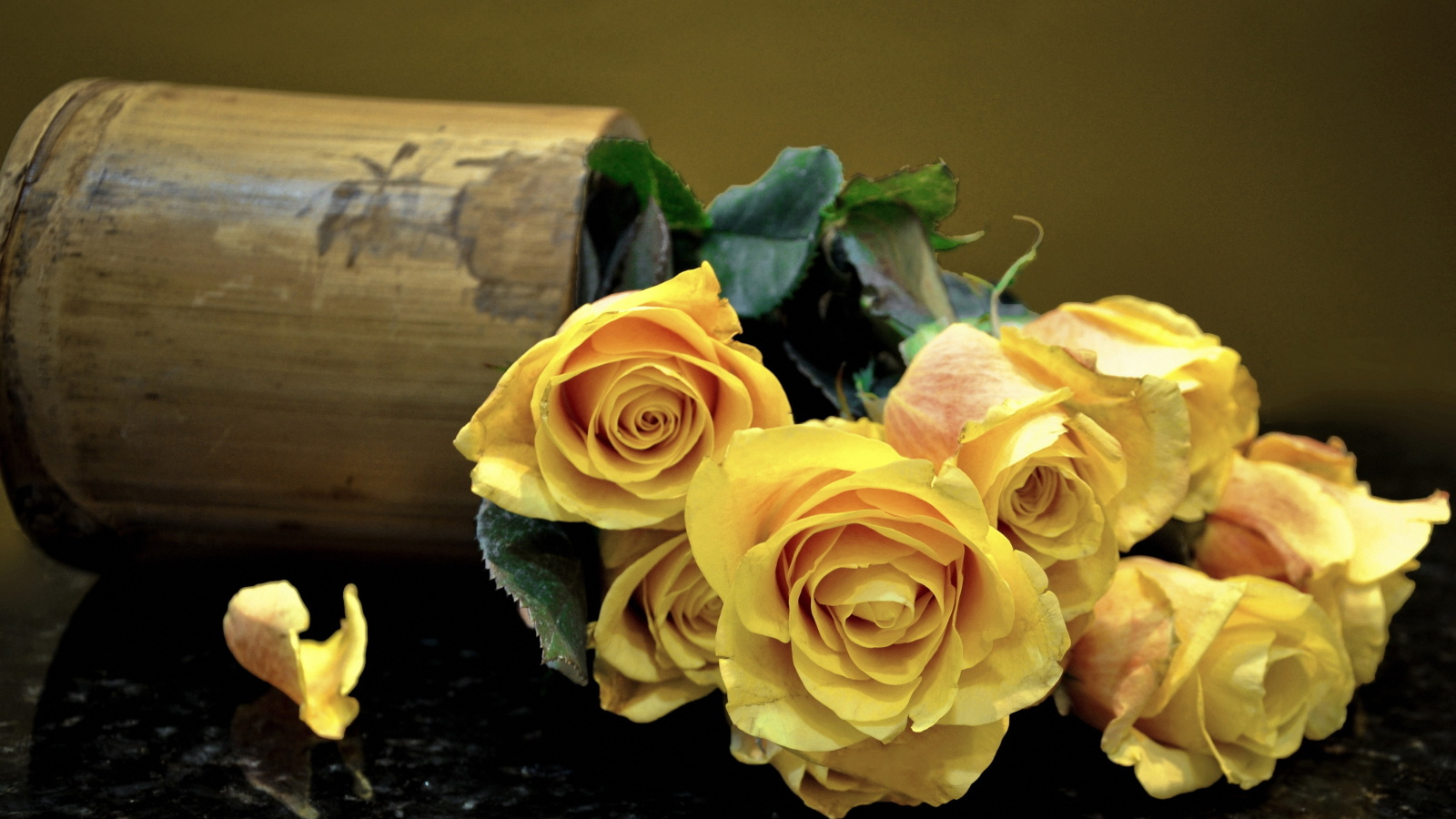 Das Melancholy Yellow roses Wallpaper 1600x900