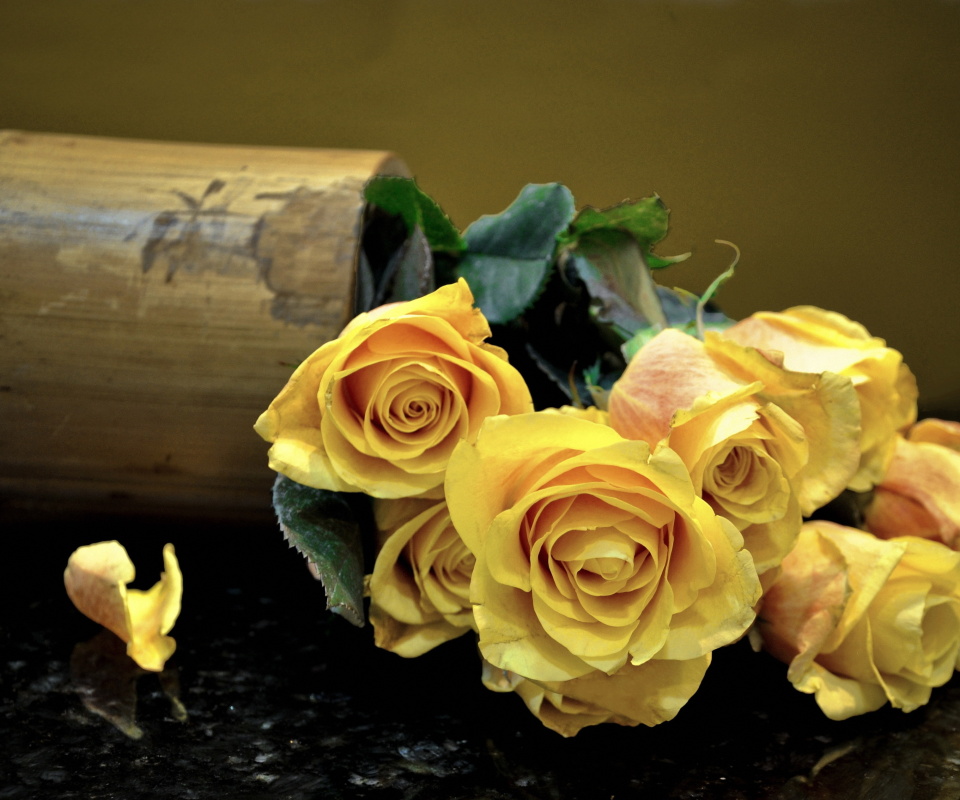 Обои Melancholy Yellow roses 960x800