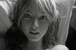 Cute Blonde Girl Black And White Picture for Android, iPhone and iPad