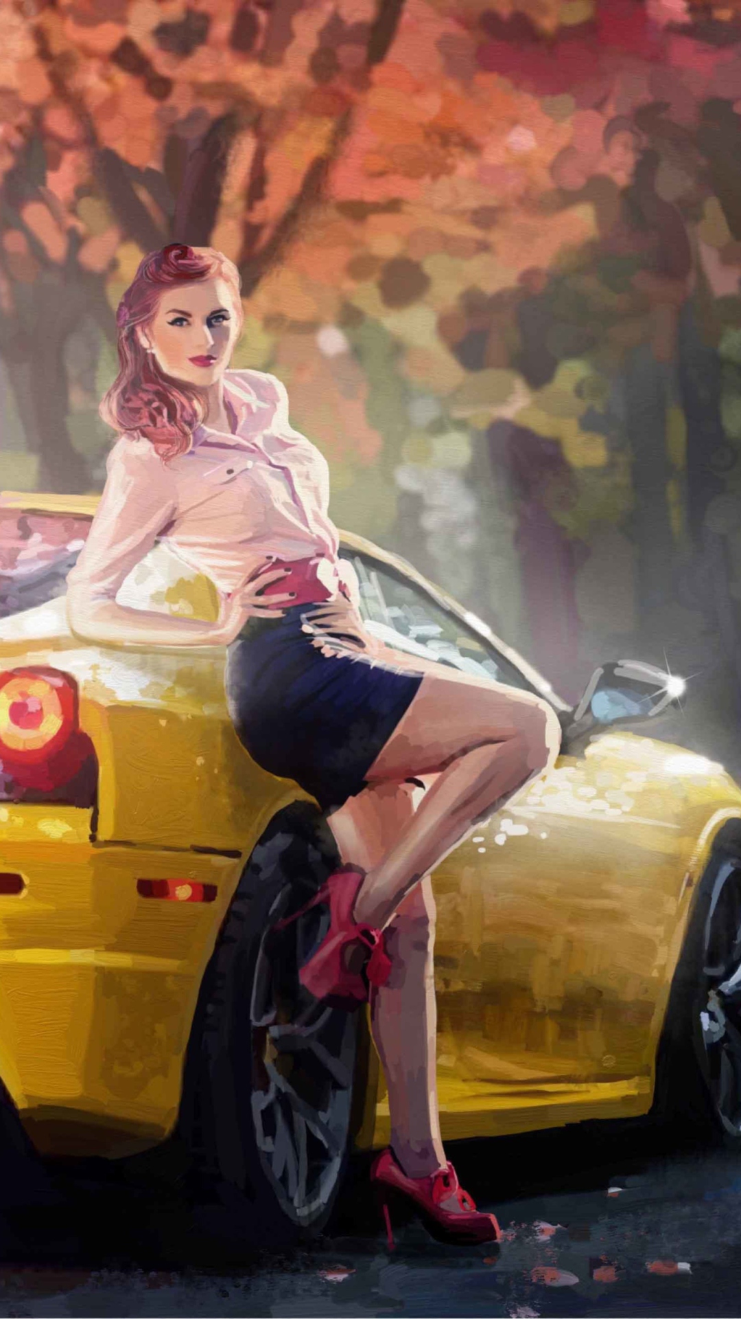 Ferrari Girl Painting wallpaper 1080x1920