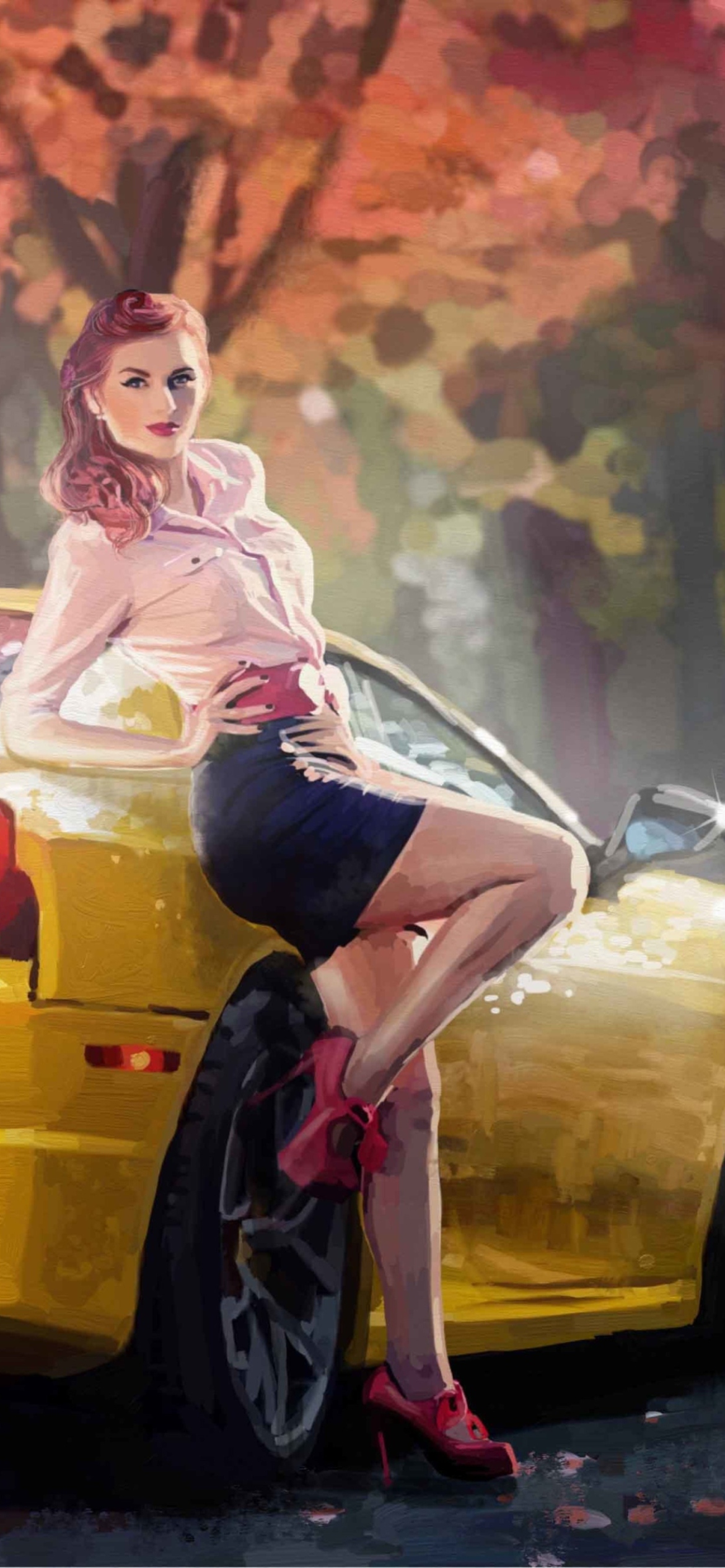 Das Ferrari Girl Painting Wallpaper 1170x2532