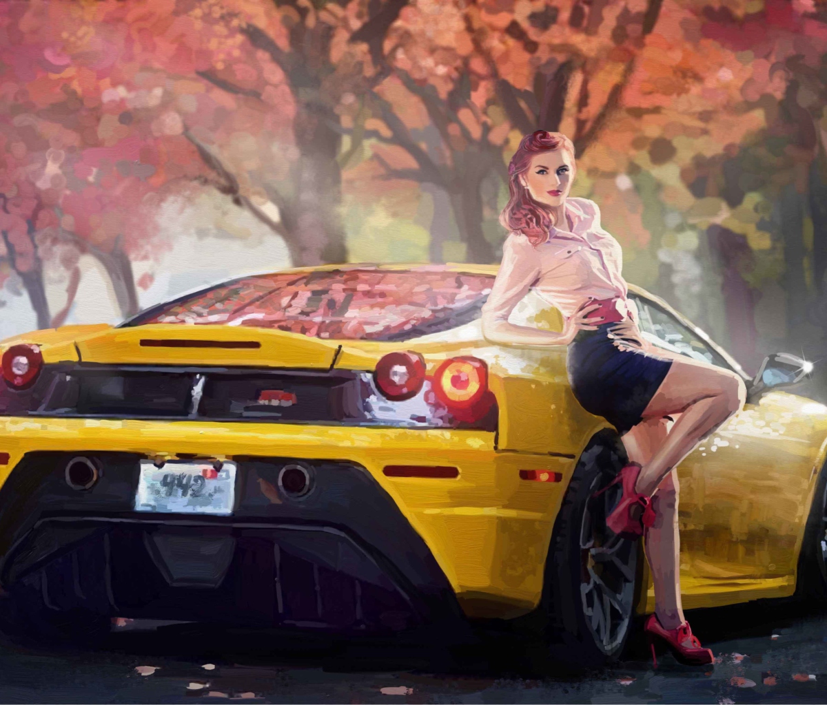 Das Ferrari Girl Painting Wallpaper 1200x1024