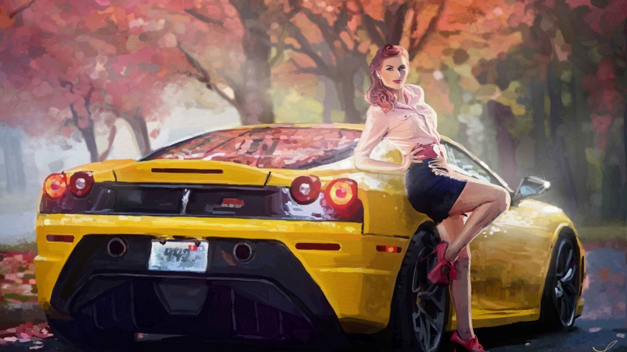Обои Ferrari Girl Painting 1280x720