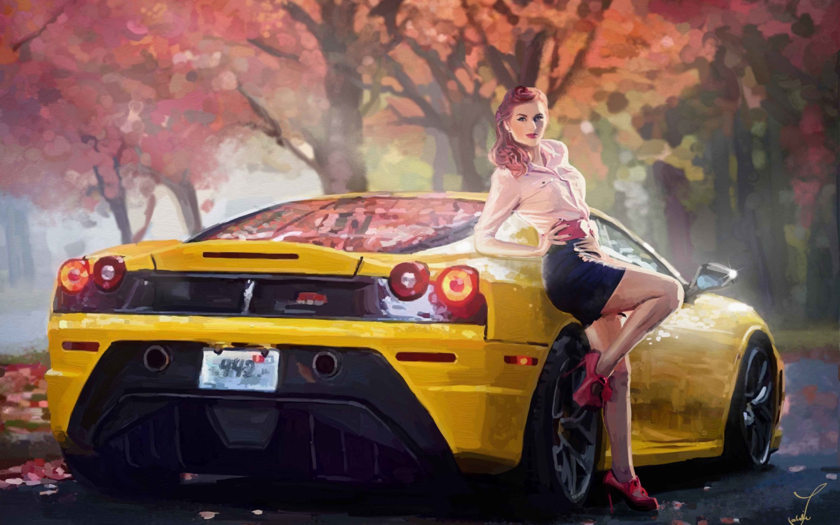 Das Ferrari Girl Painting Wallpaper 1680x1050