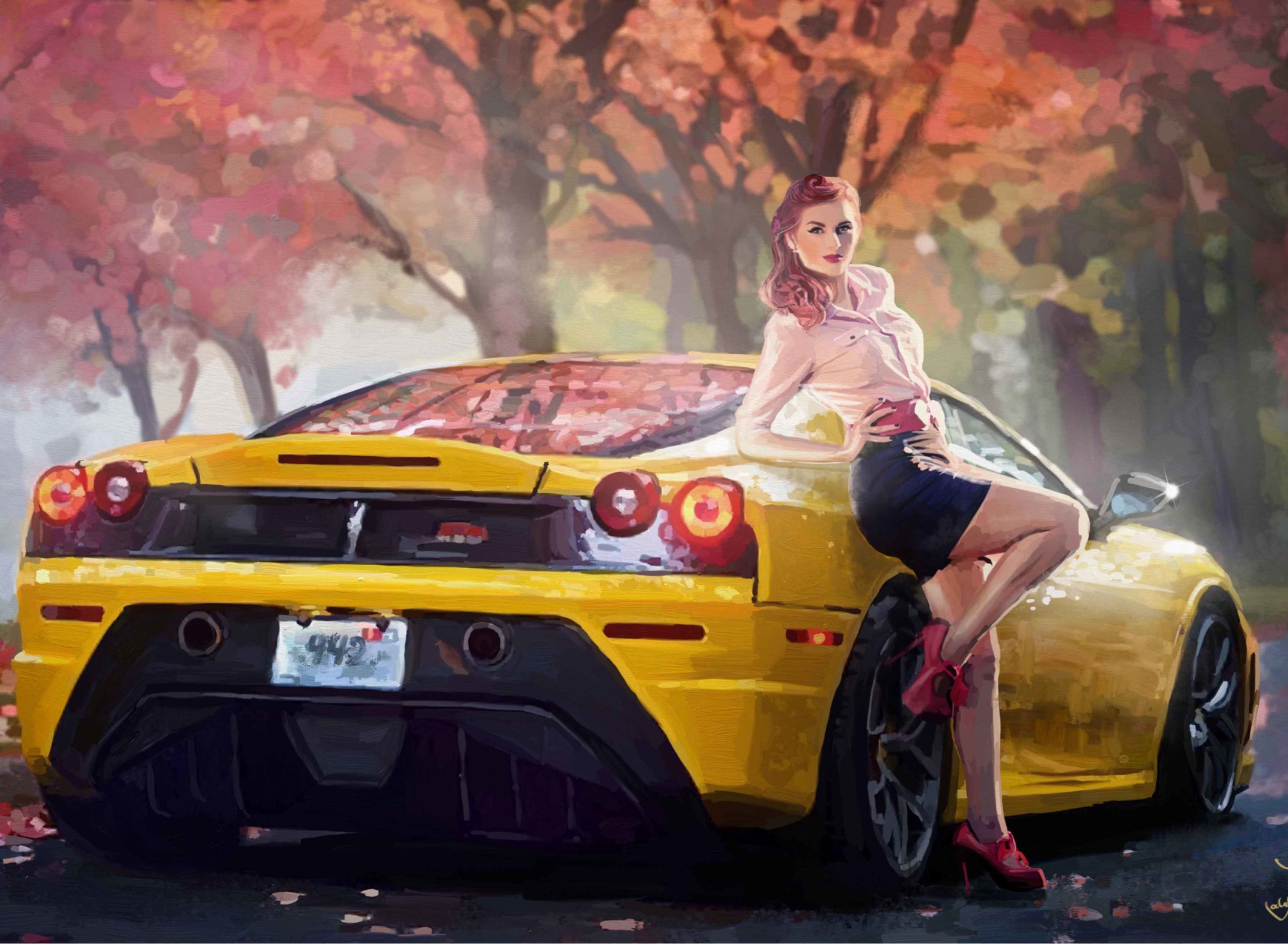 Sfondi Ferrari Girl Painting 1920x1408