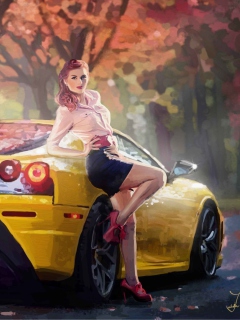 Sfondi Ferrari Girl Painting 240x320