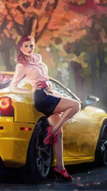 Das Ferrari Girl Painting Wallpaper 360x640