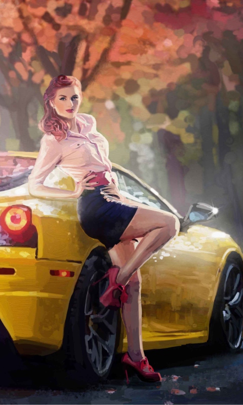 Das Ferrari Girl Painting Wallpaper 480x800