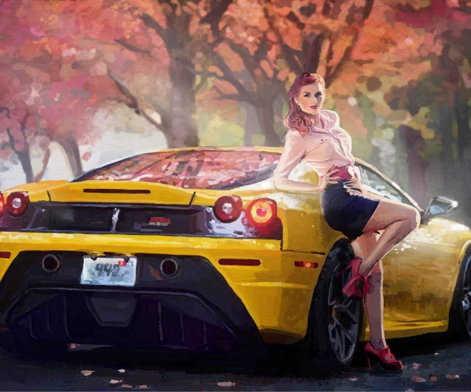 Das Ferrari Girl Painting Wallpaper 960x800