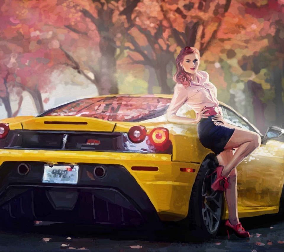Das Ferrari Girl Painting Wallpaper 960x854