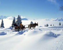 Das Winter Snow And Sleigh With Horses Wallpaper 220x176