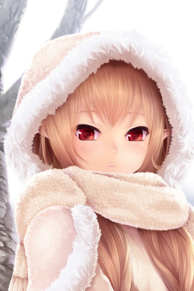 Fondo de pantalla Winter Anime Girl 640x960