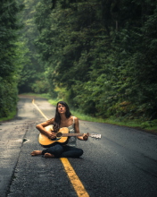 Girl Playing Guitar On Countryside Road screenshot #1 176x220