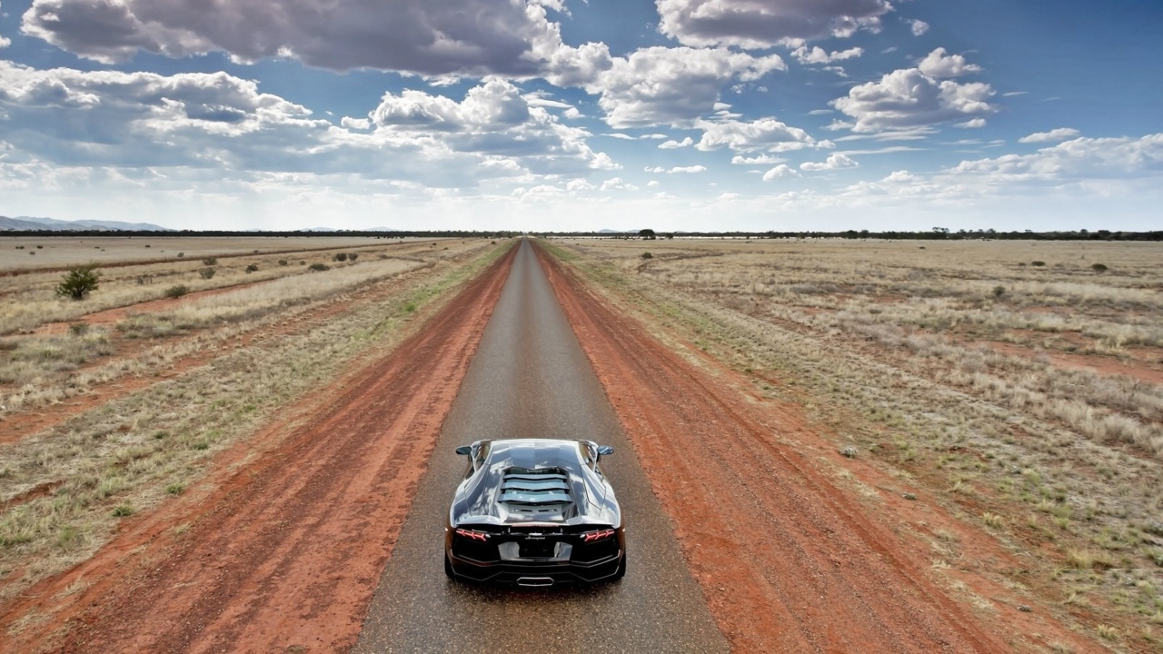 Lamborghini Aventador On Empty Country Road wallpaper 1280x720