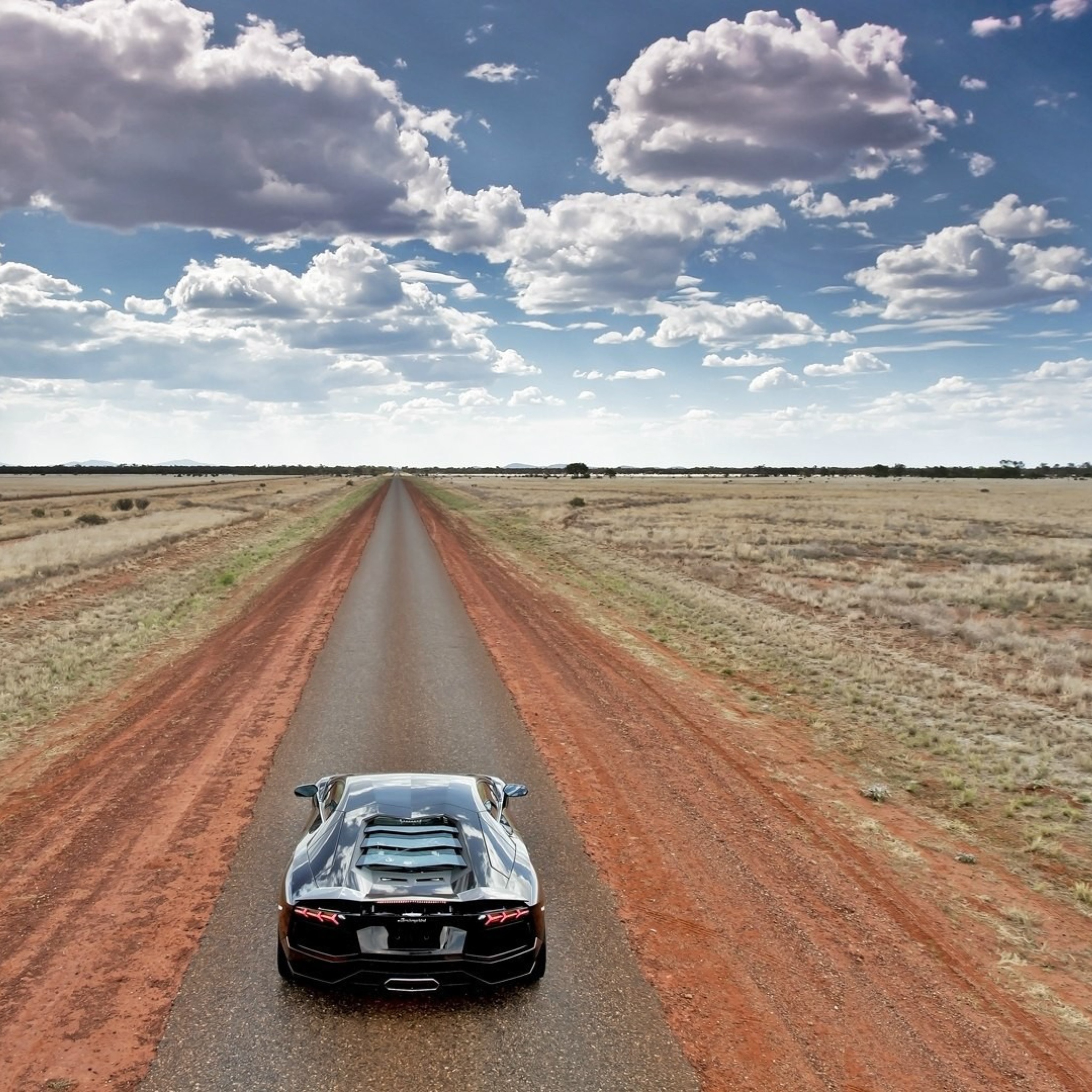 Sfondi Lamborghini Aventador On Empty Country Road 2048x2048