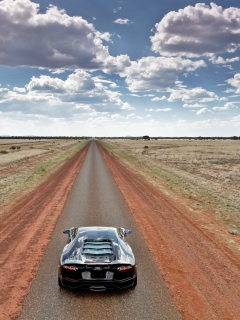 Das Lamborghini Aventador On Empty Country Road Wallpaper 240x320