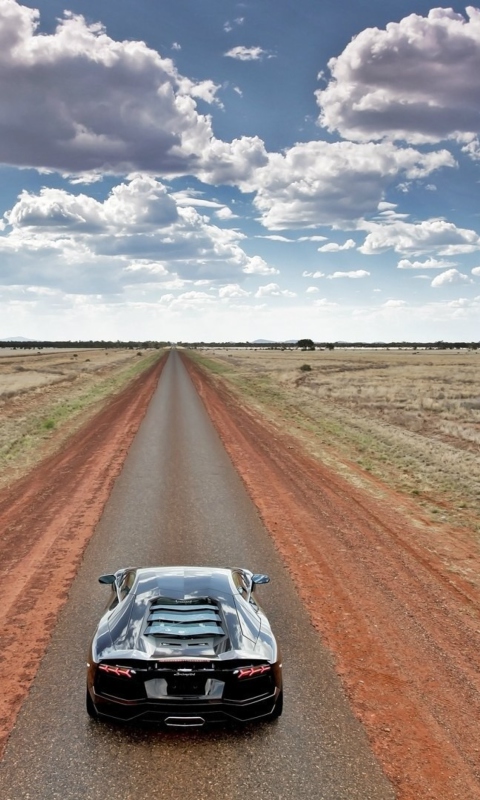 Sfondi Lamborghini Aventador On Empty Country Road 480x800