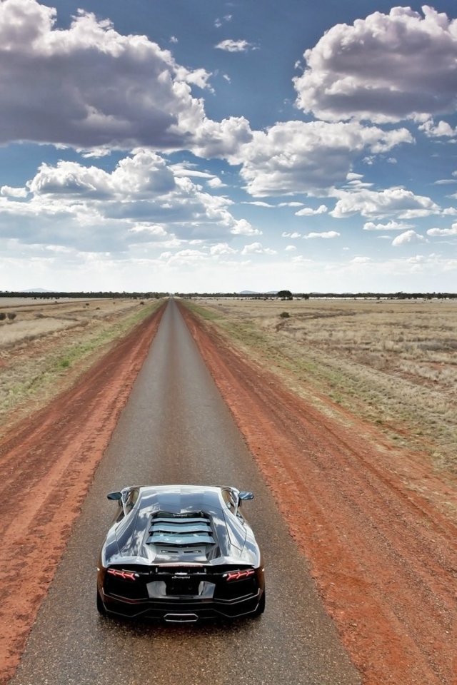 Обои Lamborghini Aventador On Empty Country Road 640x960