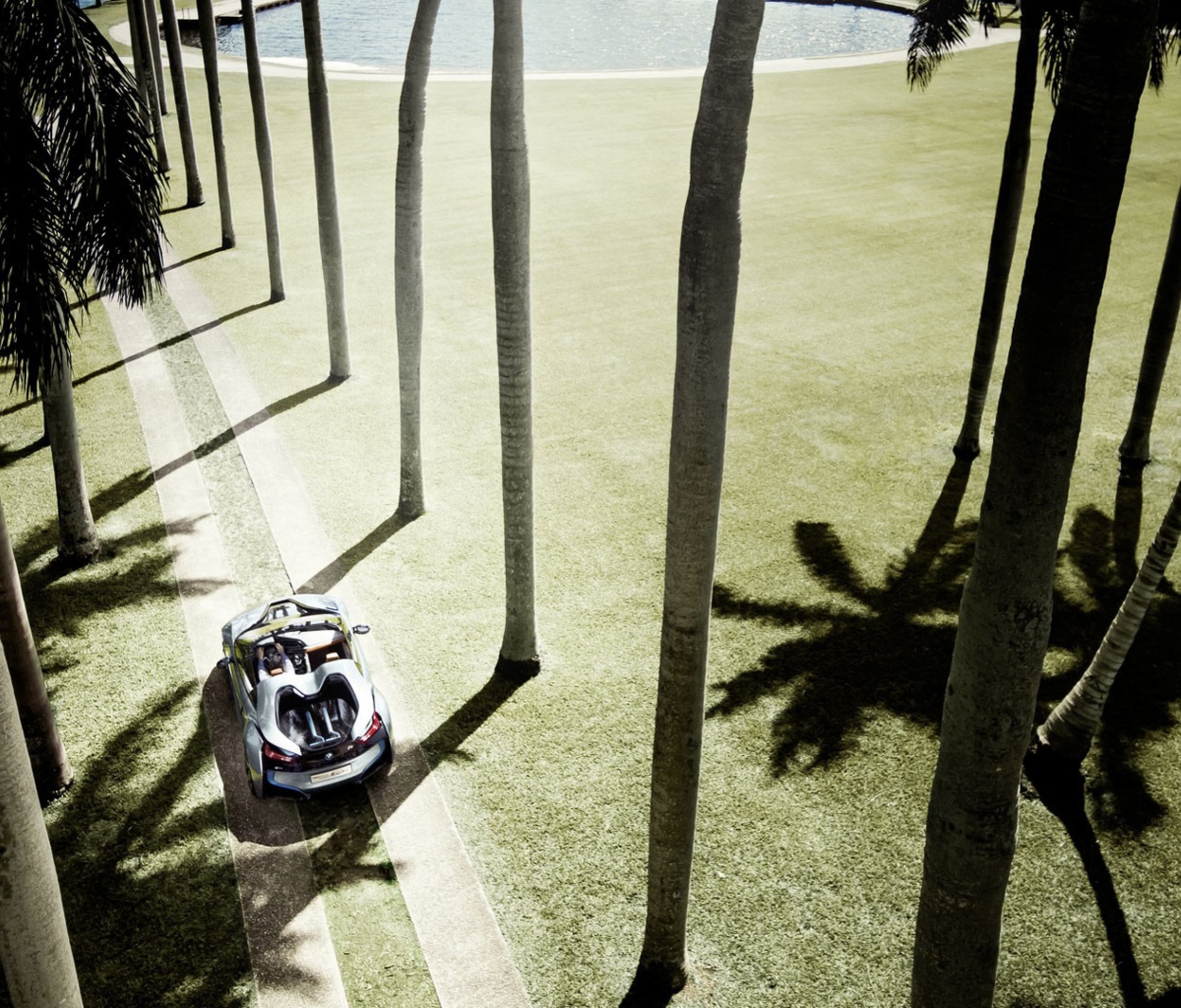 BMW i8 Concept Spyder Under Palm Trees screenshot #1 1200x1024
