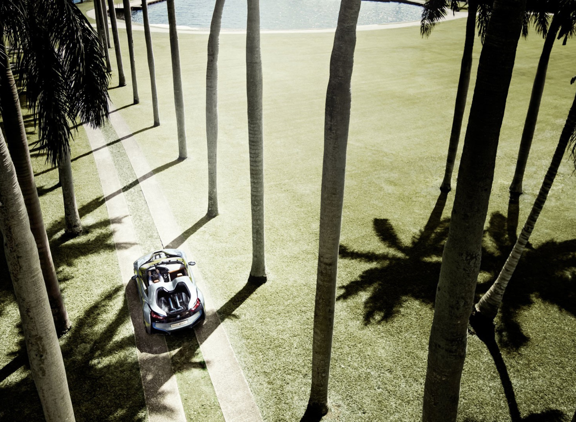 BMW i8 Concept Spyder Under Palm Trees screenshot #1 1920x1408