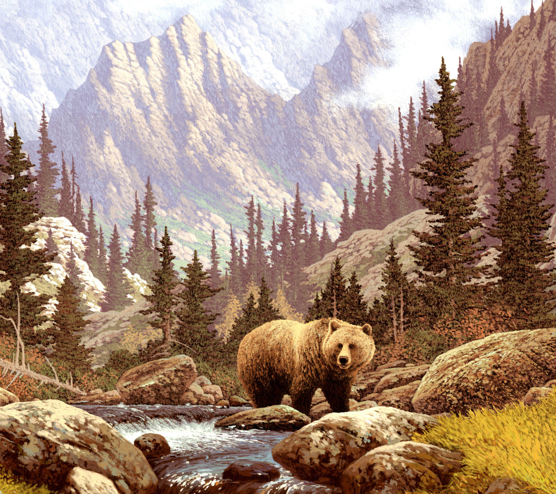 Das Brown Bear Painting Wallpaper 1080x960