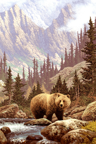 Обои Brown Bear Painting 320x480
