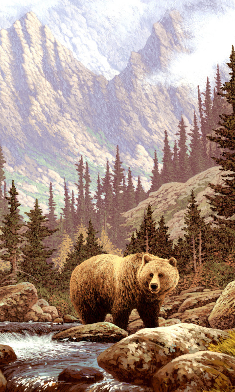 Обои Brown Bear Painting 480x800