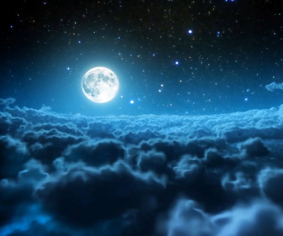 Обои Cloudy Night And Sparkling Moon 960x800