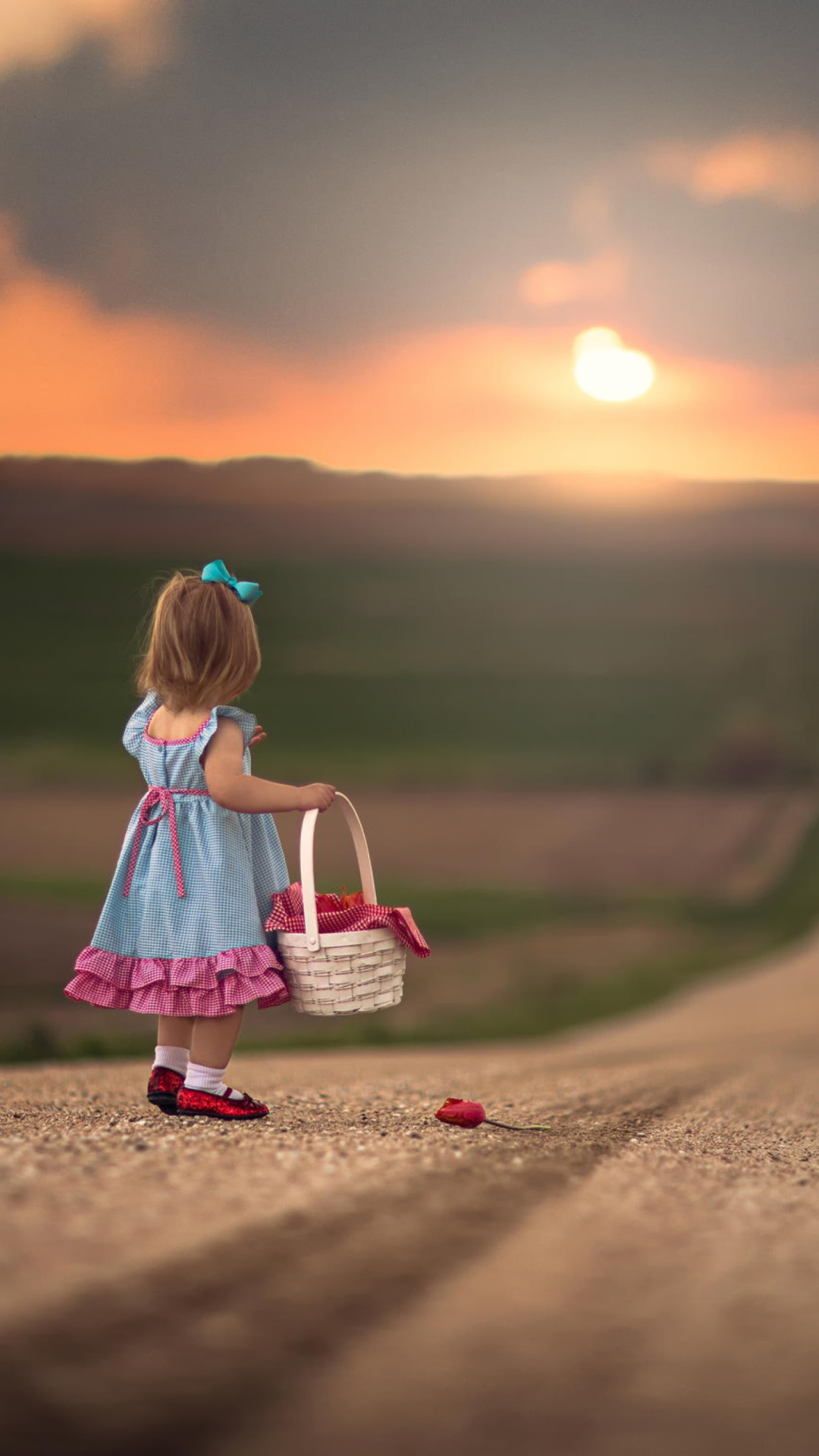Das Little Girl With Flower Basket Wallpaper 1080x1920