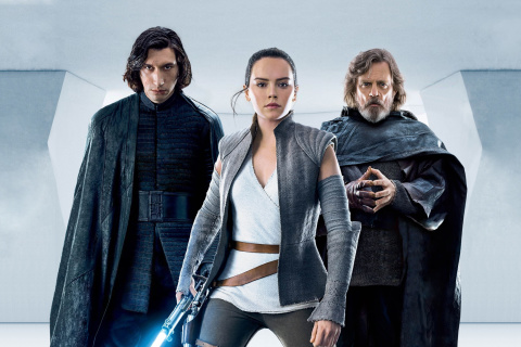 Sfondi Star Wars The Last Jedi with Rey and Kylo Ren Shirtless 480x320