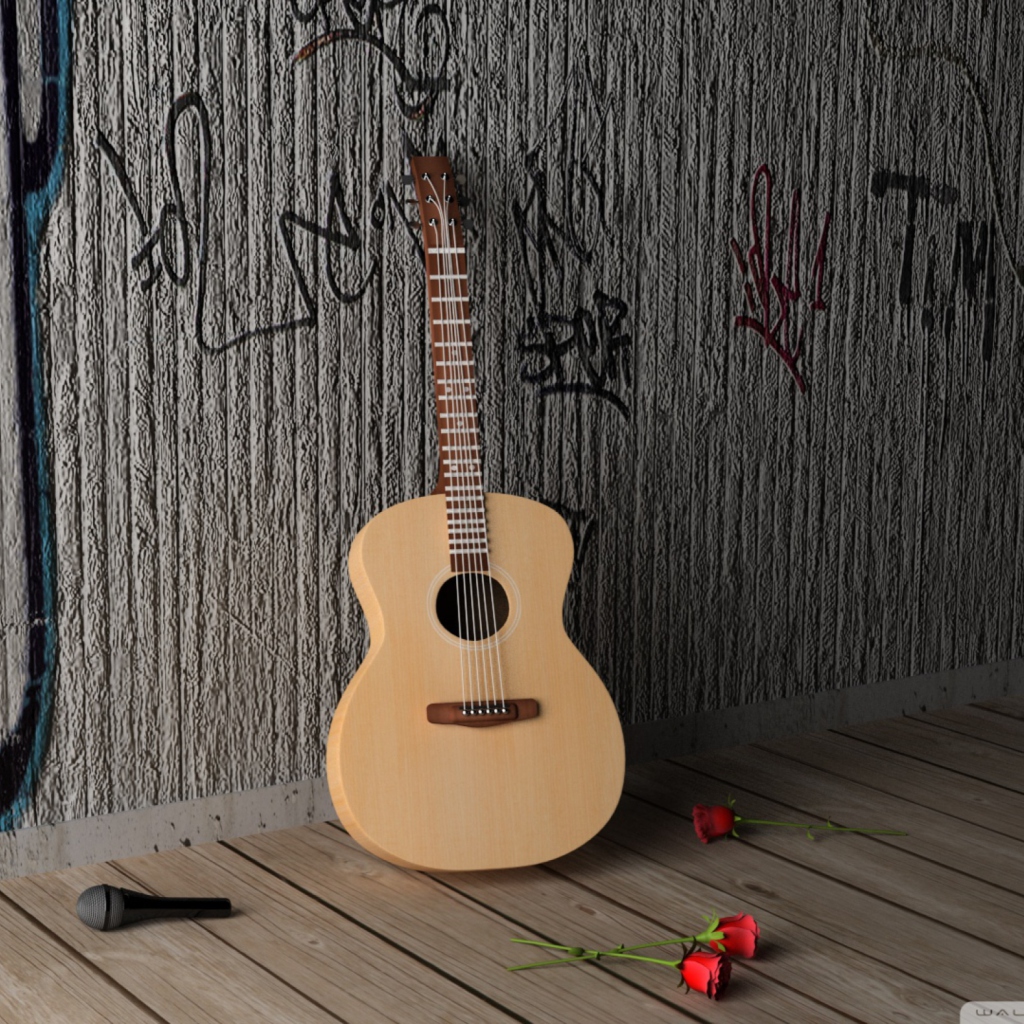 Обои Guitar And Roses 1024x1024