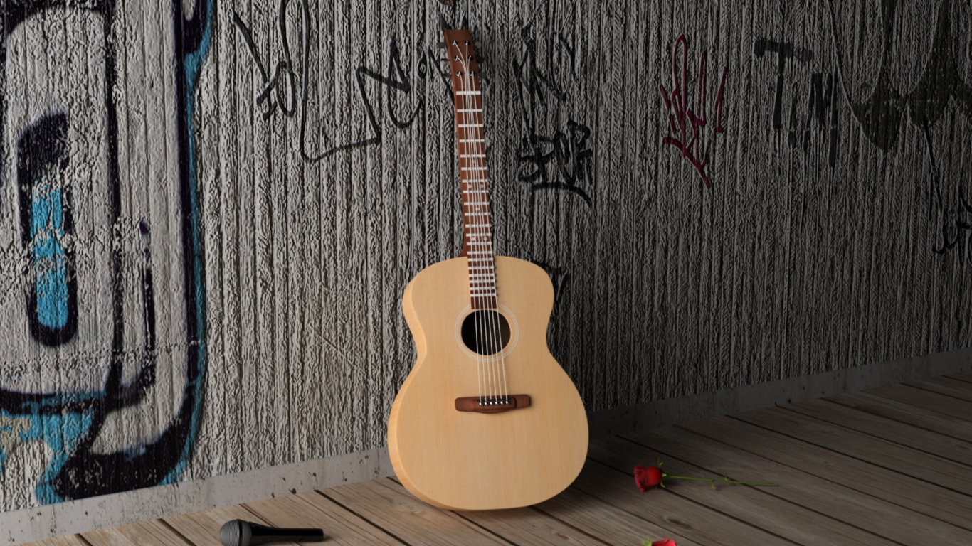 Das Guitar And Roses Wallpaper 1366x768