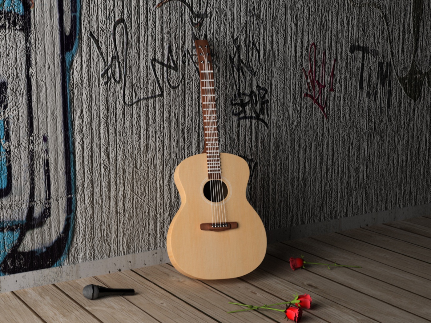 Обои Guitar And Roses 1400x1050