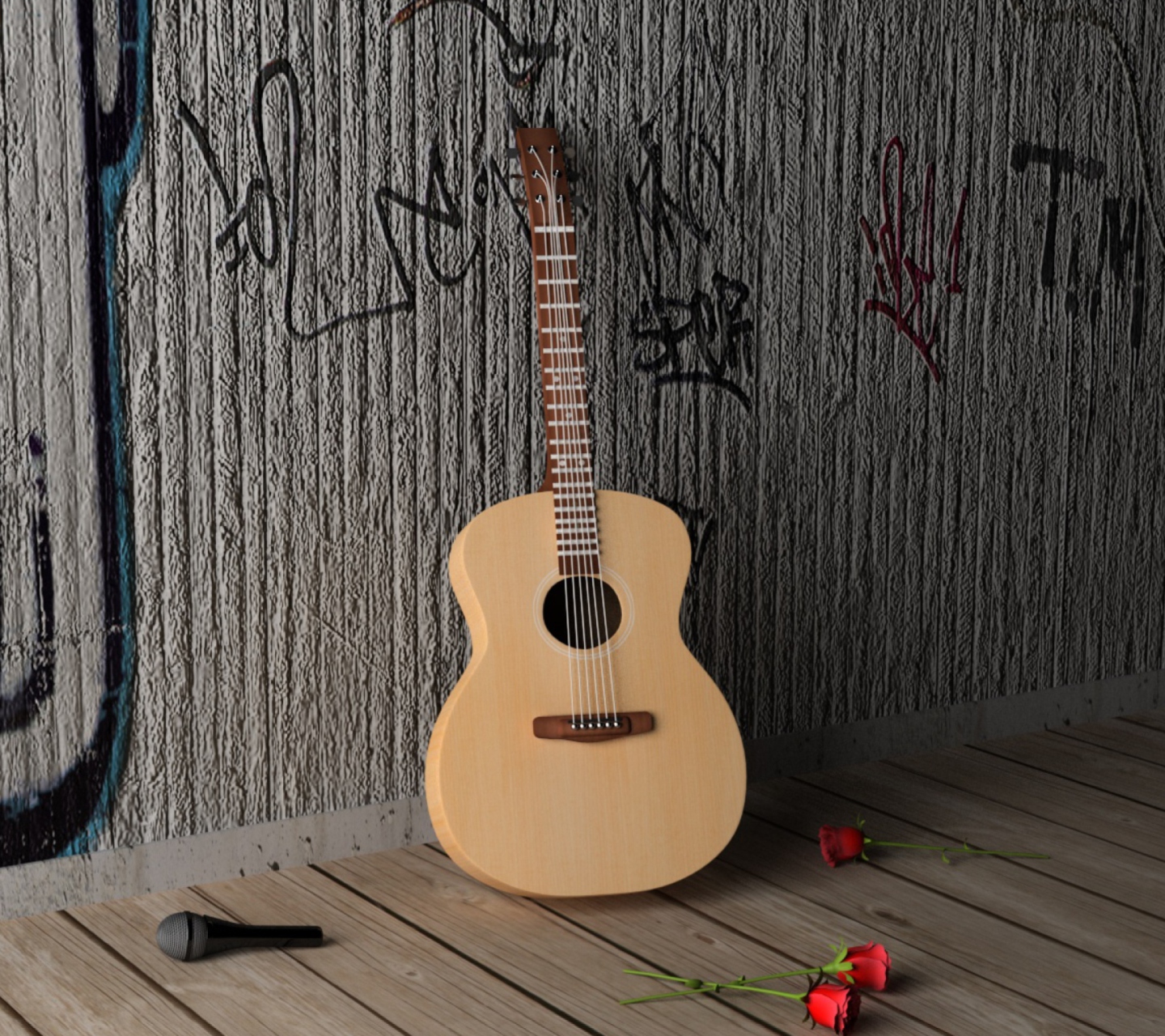 Guitar And Roses wallpaper 1440x1280