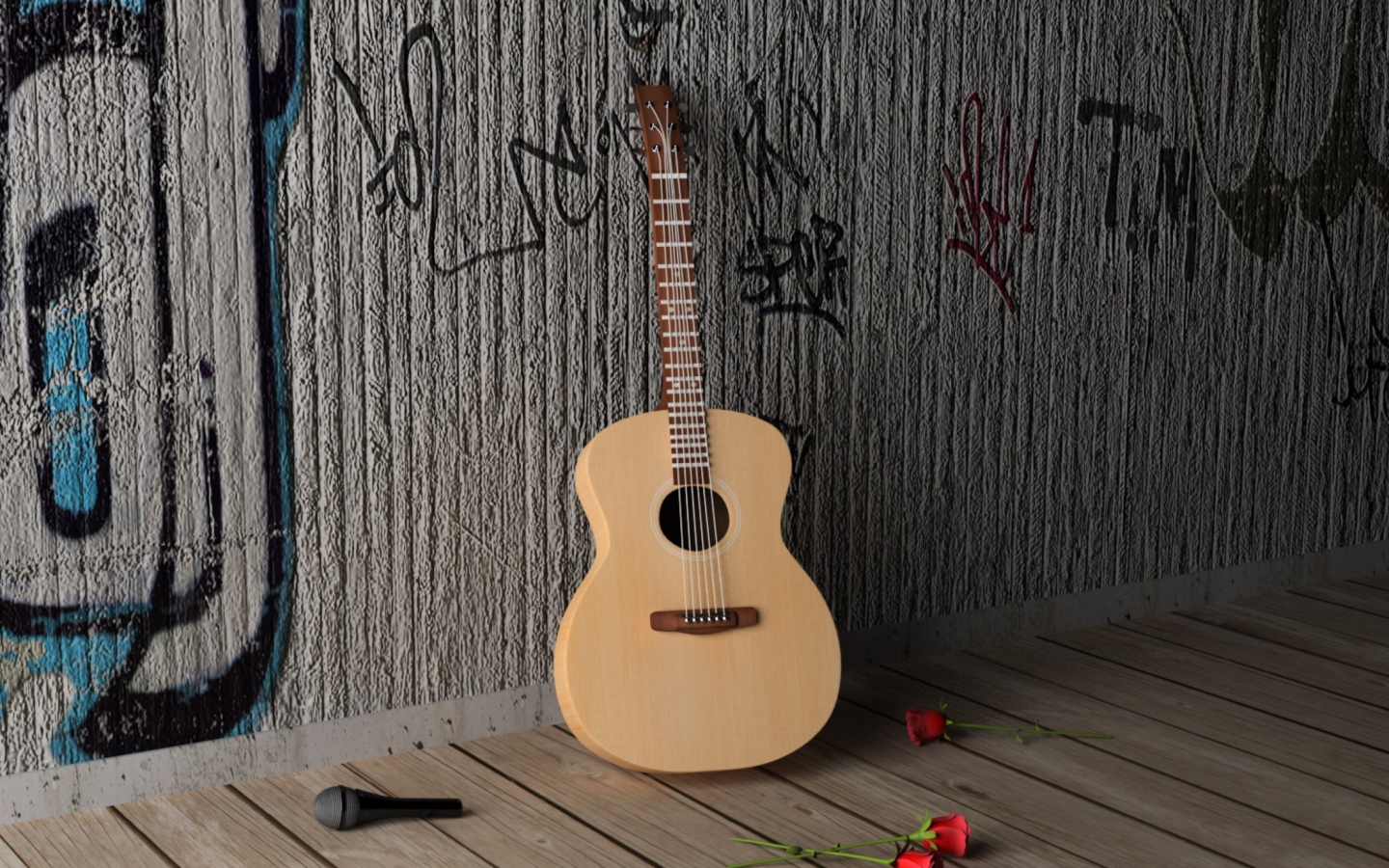 Fondo de pantalla Guitar And Roses 1440x900