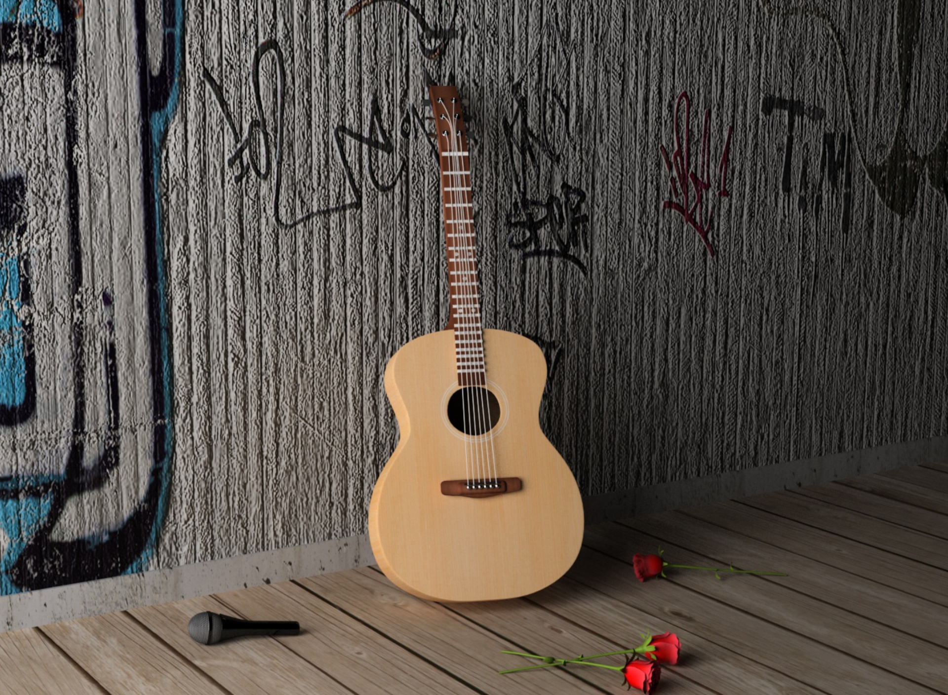 Fondo de pantalla Guitar And Roses 1920x1408