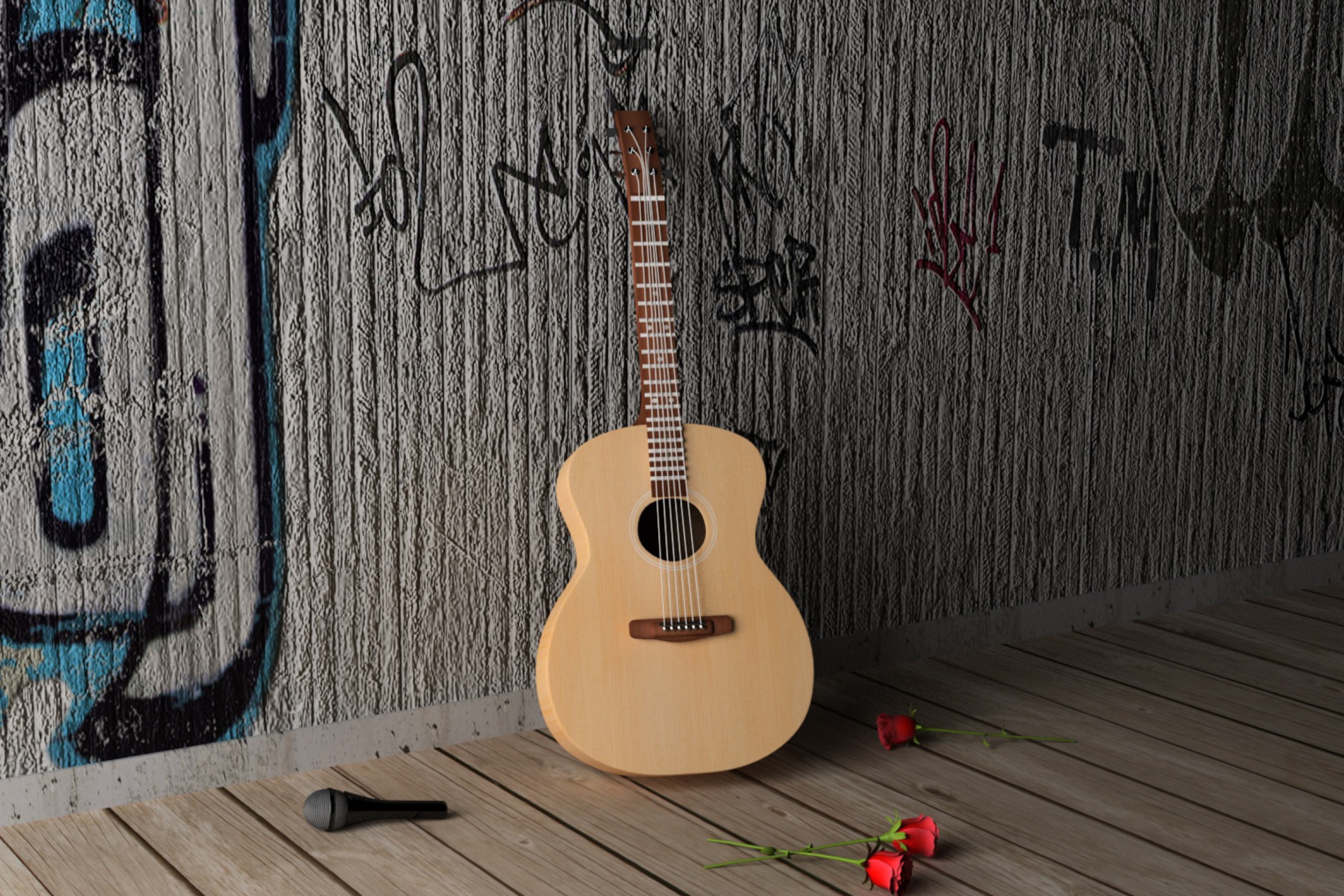 Guitar And Roses wallpaper 2880x1920