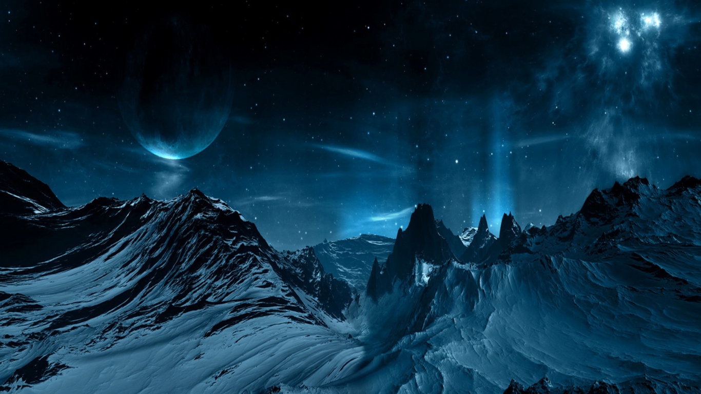 Das Blue Night And Mountainscape Wallpaper 1366x768