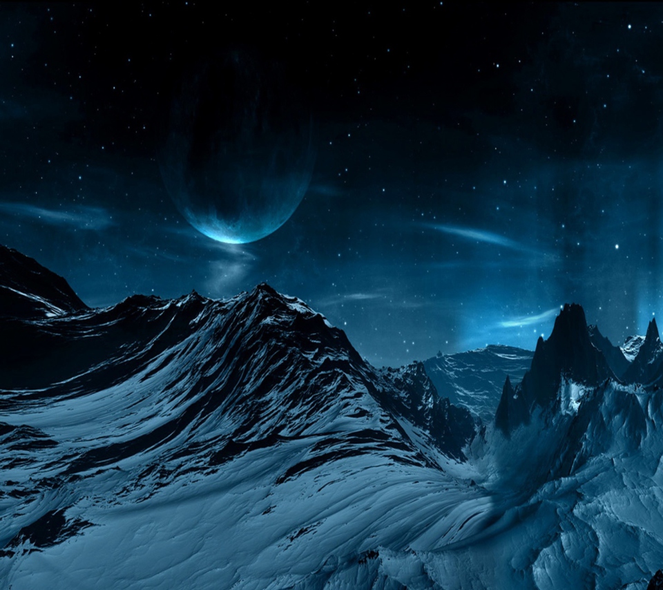 Das Blue Night And Mountainscape Wallpaper 960x854